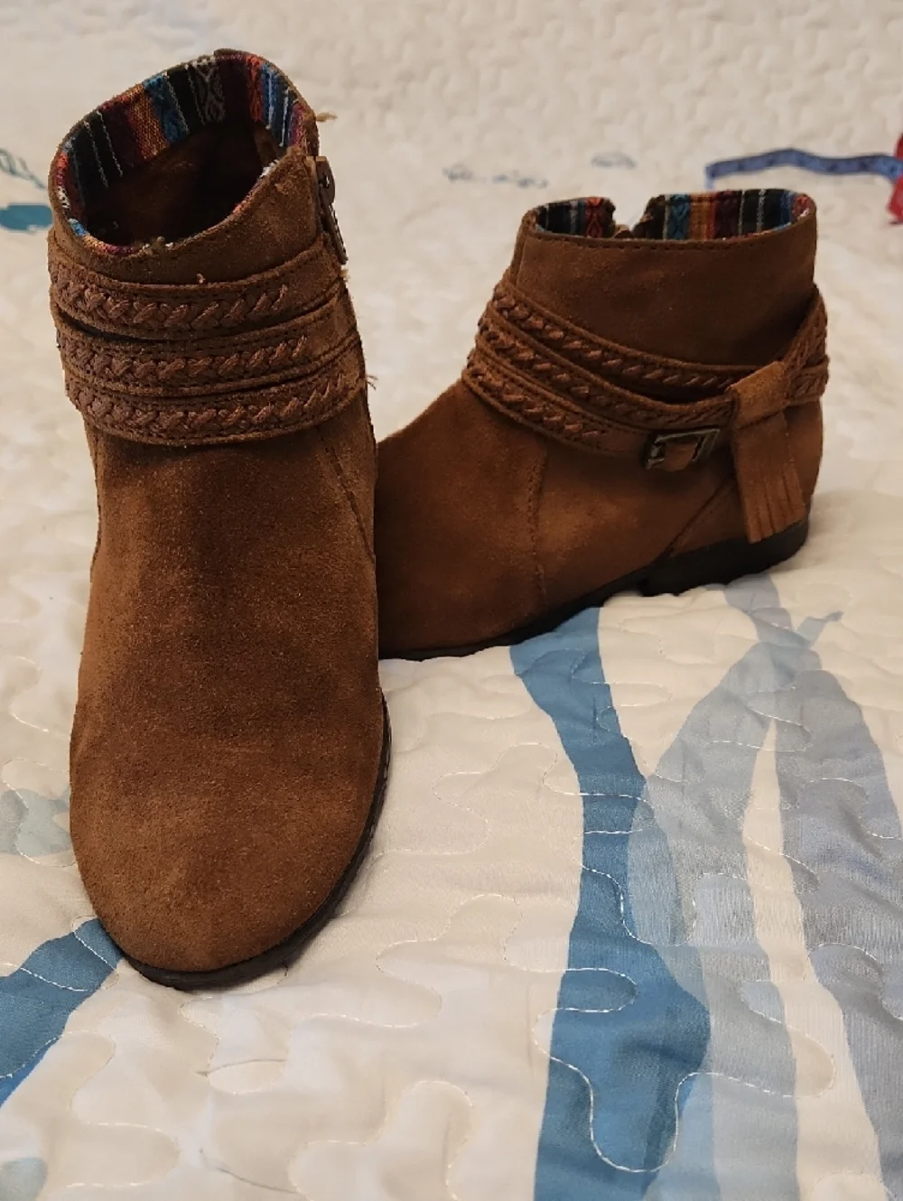 Minnetonka Brown Suede Braided Ankle Booties - Picture 2 of 5